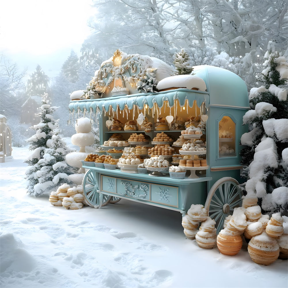 Christmas Dessert Cart Snow Forest Backdrop RR8-48