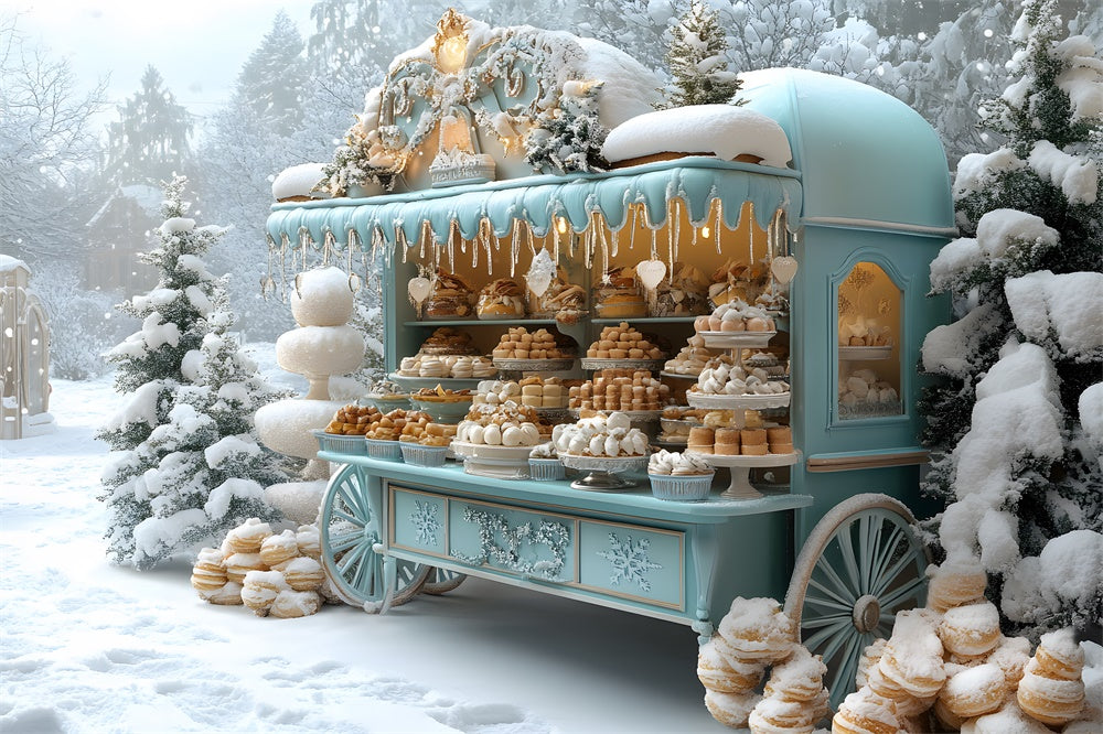 Christmas Dessert Cart Snow Forest Backdrop RR8-48