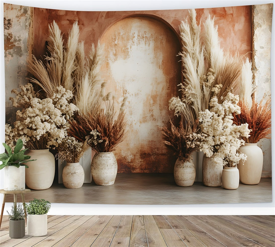 Earthy Arch Pampas Boho Backdrop RR8-483