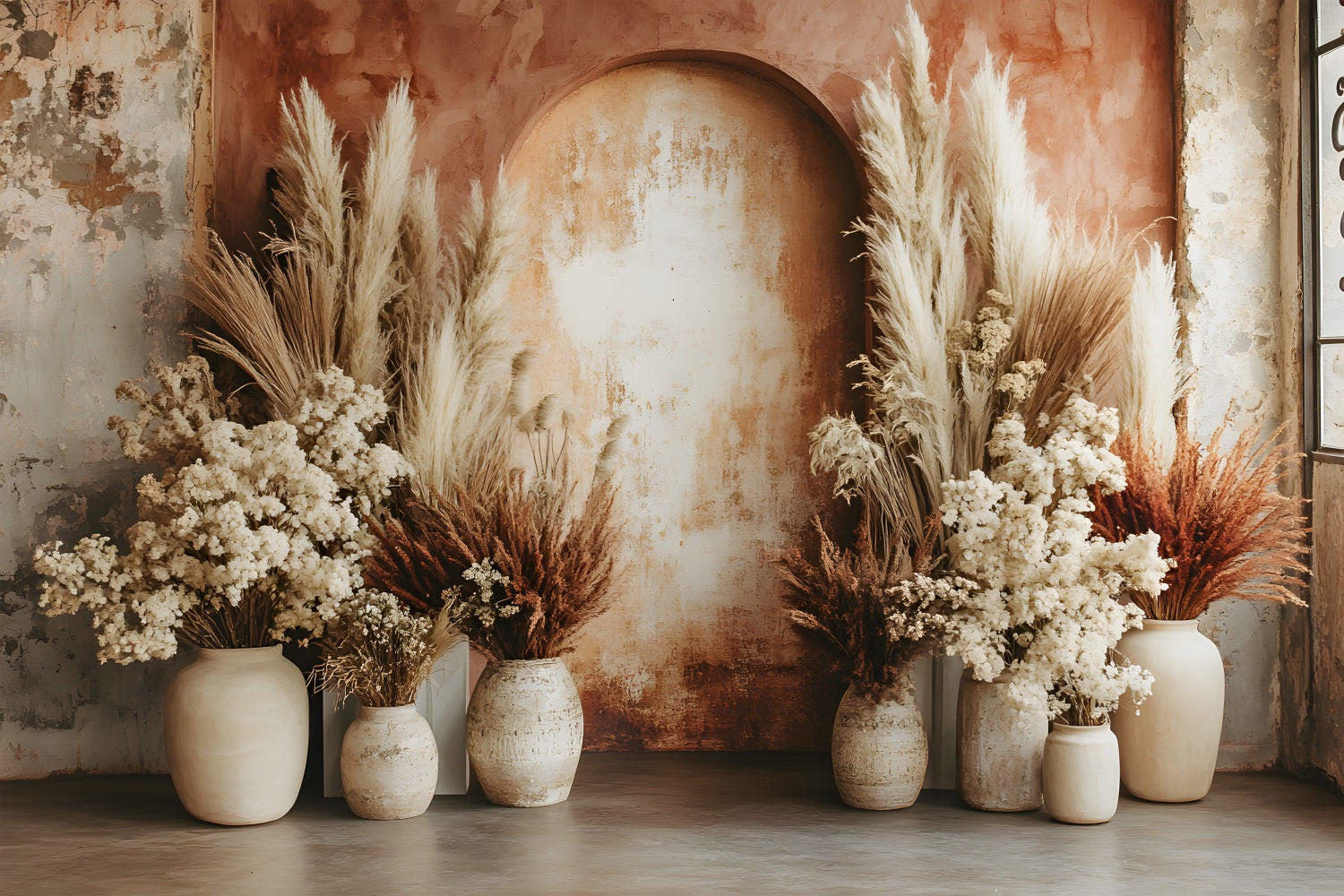 Earthy Arch Pampas Boho Backdrop RR8-483