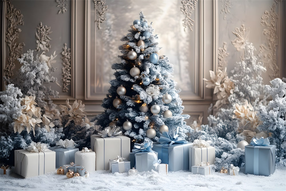 Christmas Tree Gift Boxes Retro Wall Backdrop RR8-49