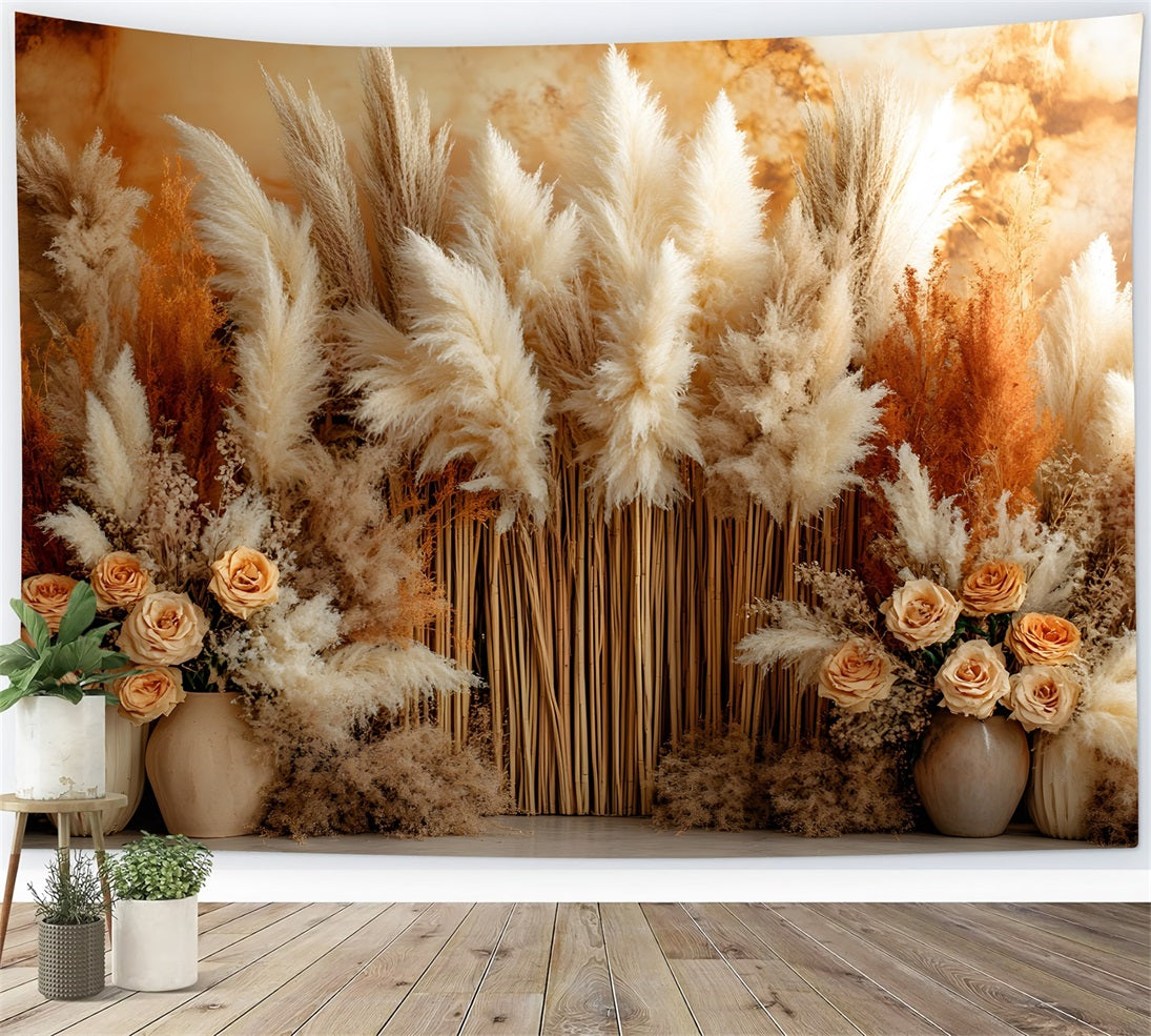 Rustic Pampas Dried Floral Boho Backdrop RR8-491