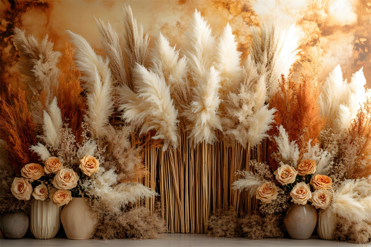 Rustic Pampas Dried Floral Boho Backdrop RR8-491