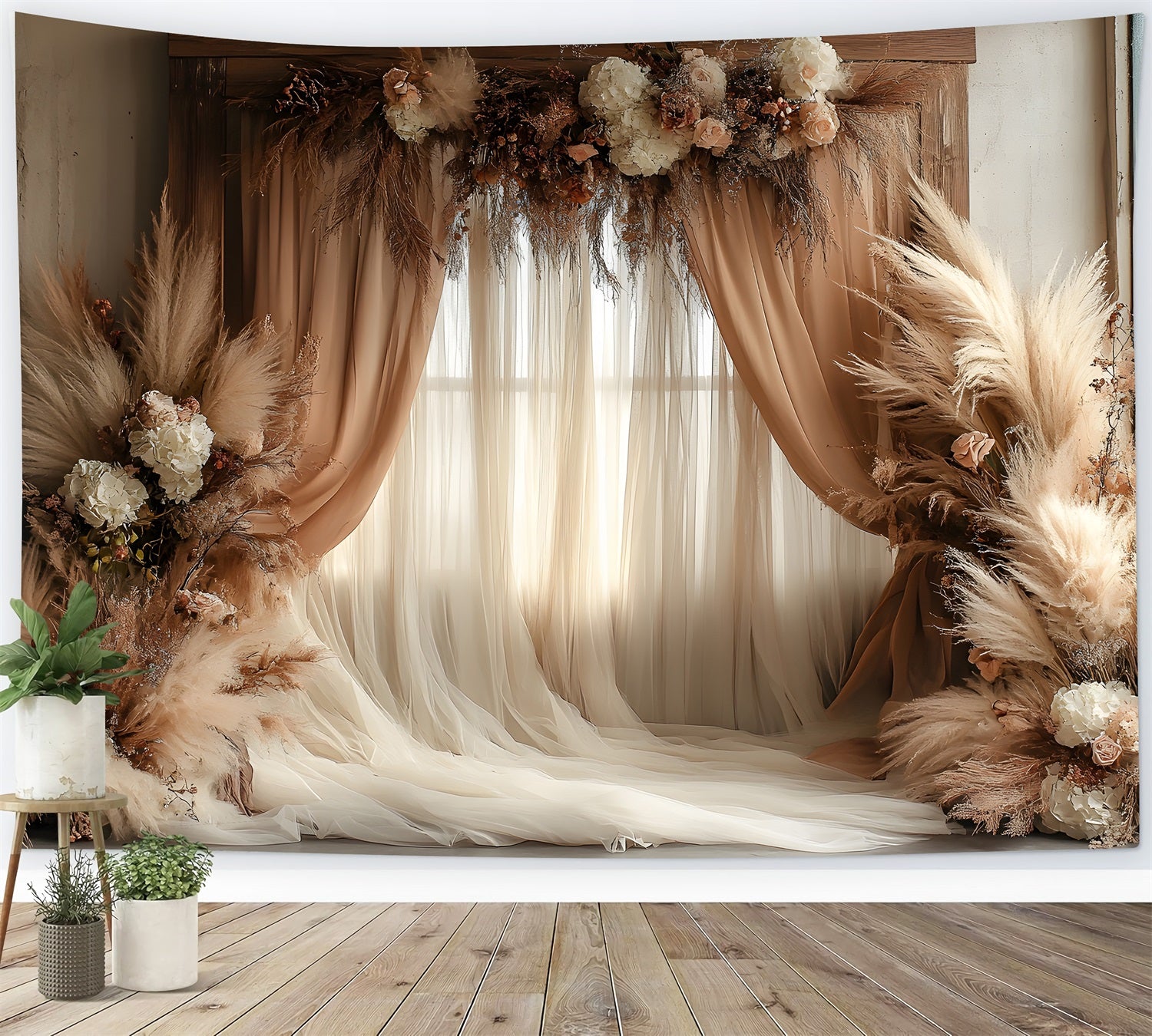 Dreamy Dusty Rose Pampas Boho Backdrop RR8-499