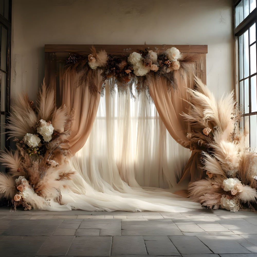 Dreamy Dusty Rose Pampas Boho Backdrop RR8-499