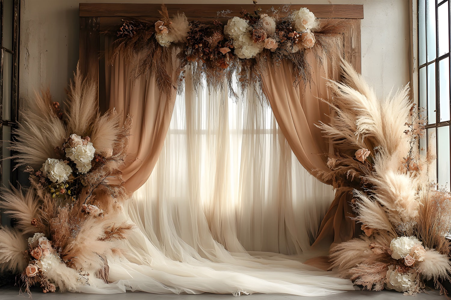 Dreamy Dusty Rose Pampas Boho Backdrop RR8-499