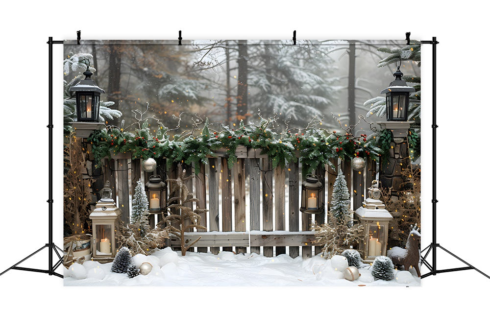 Christmas Snowy Forest Wood Fence Backdrop RR8-5