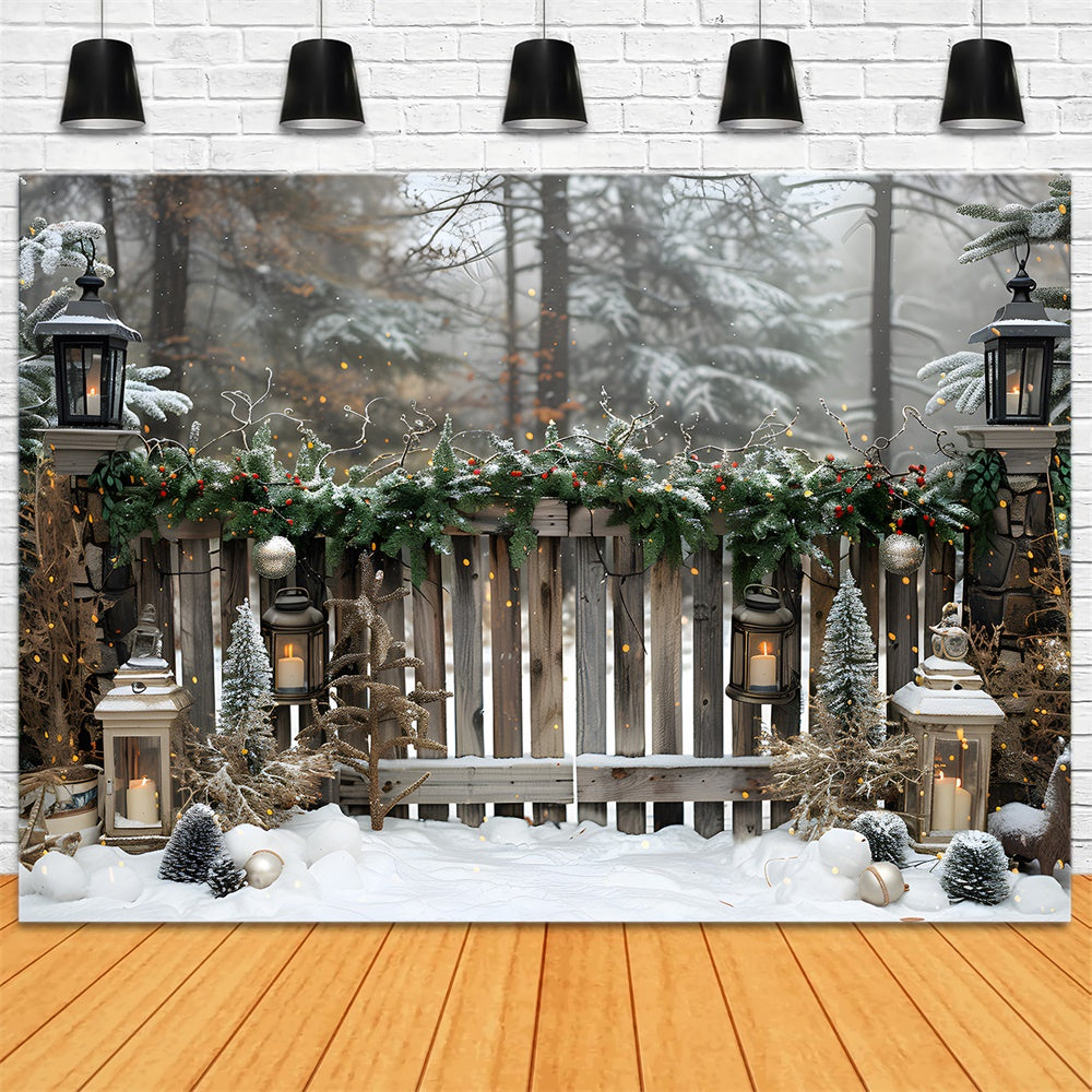 Christmas Snowy Forest Wood Fence Backdrop RR8-5