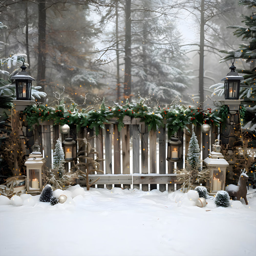 Christmas Snowy Forest Wood Fence Backdrop RR8-5