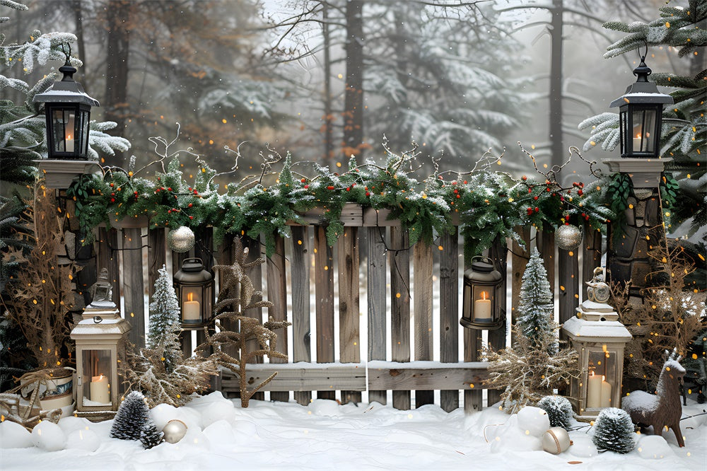 Christmas Snowy Forest Wood Fence Backdrop RR8-5