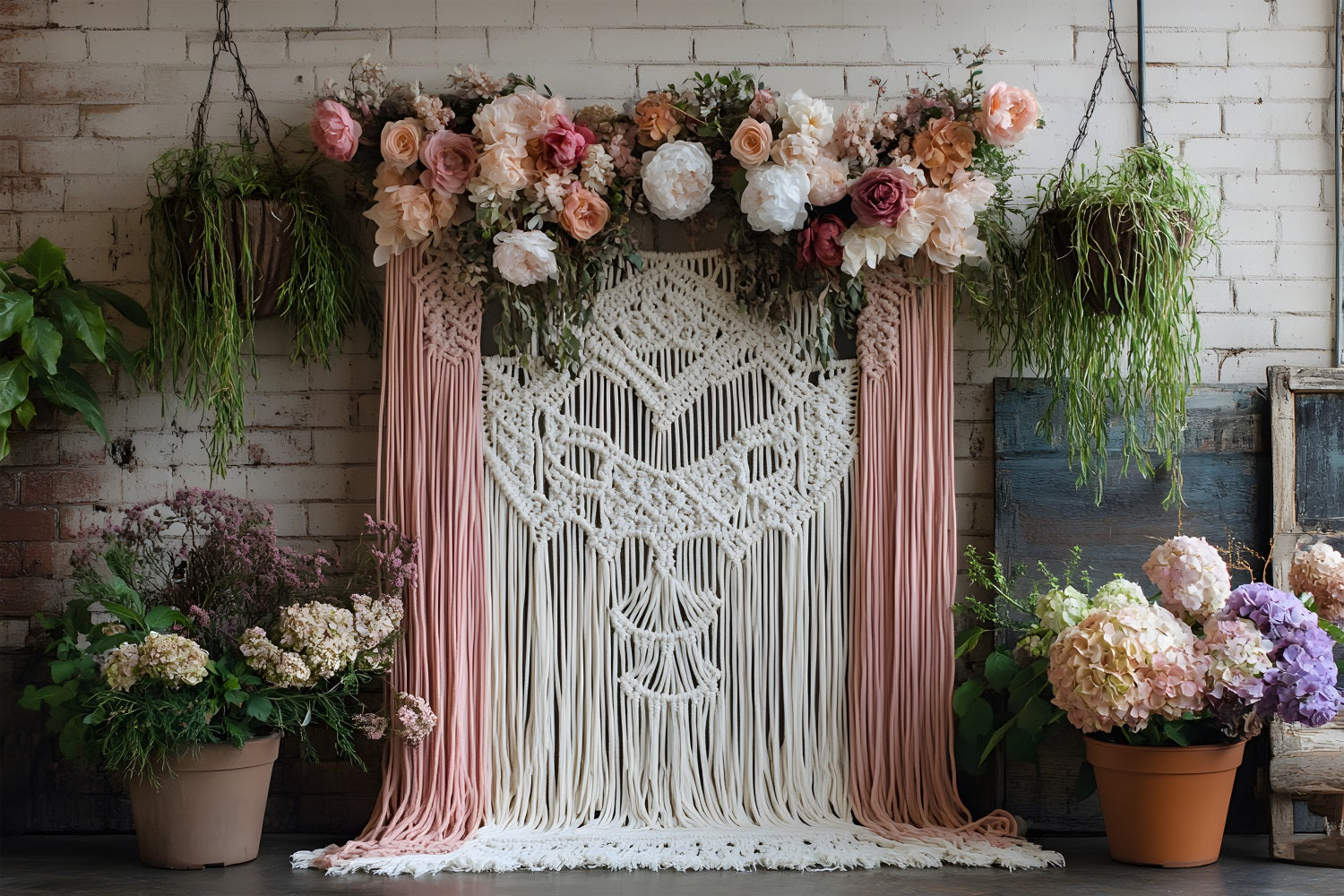 Rustic Boho Chic Macramé Floral Backdrop RR8-502