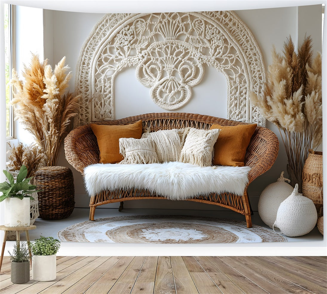 Wicker Furniture Pampas Grass Boho Backdrop RR8-504