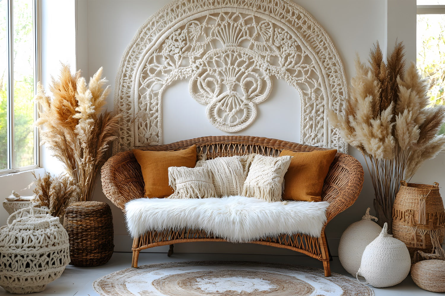 Wicker Furniture Pampas Grass Boho Backdrop RR8-504