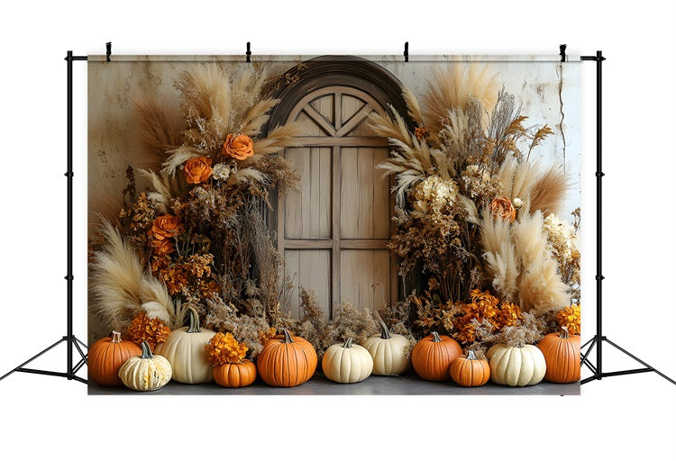 Autumn Harvest Boho Pumpkin Floral Backdrop RR8-505