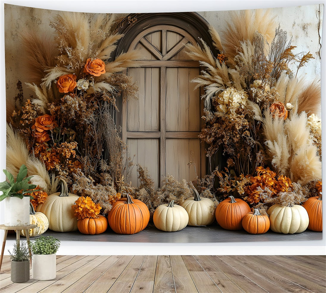 Autumn Harvest Boho Pumpkin Floral Backdrop RR8-505