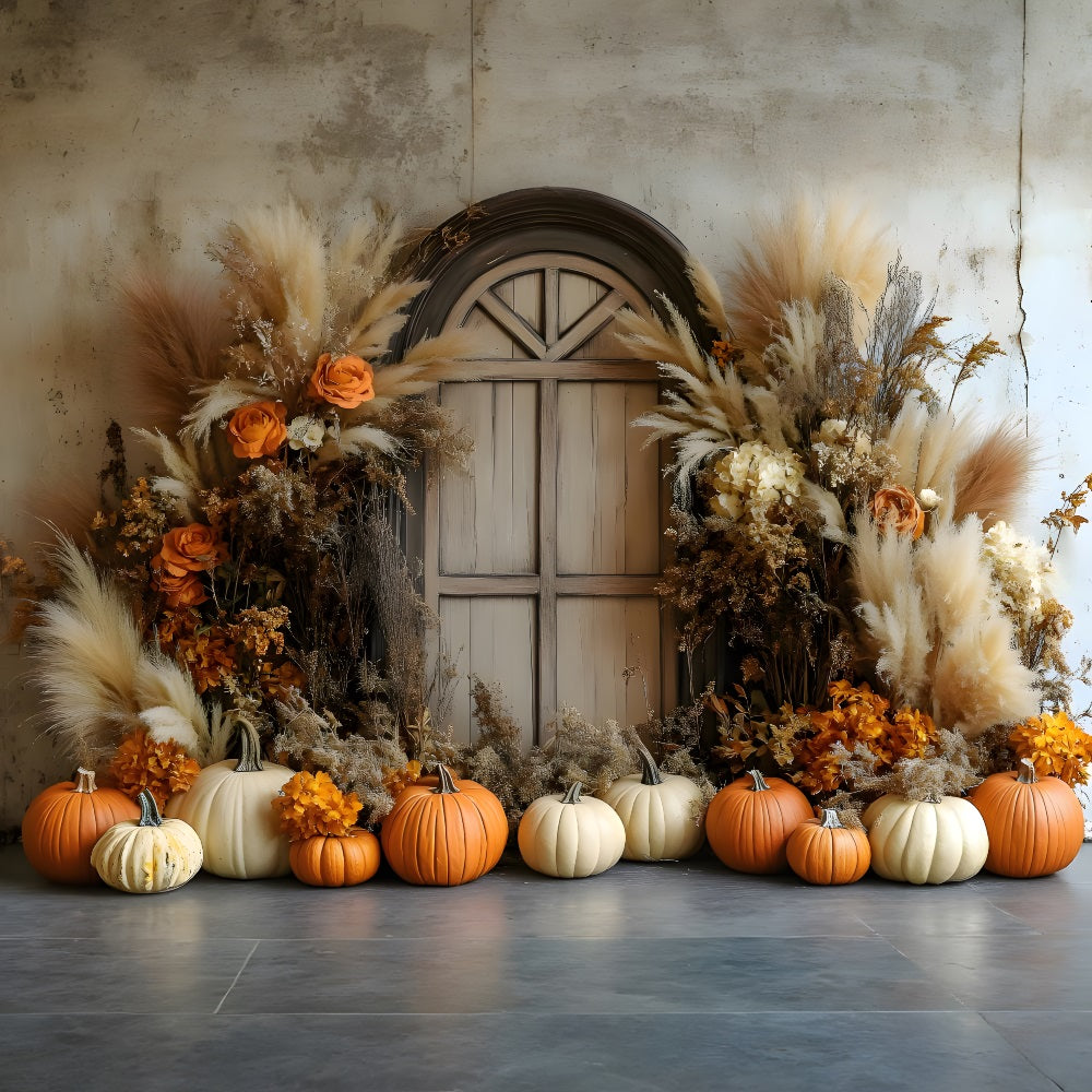 Autumn Harvest Boho Pumpkin Floral Backdrop RR8-505