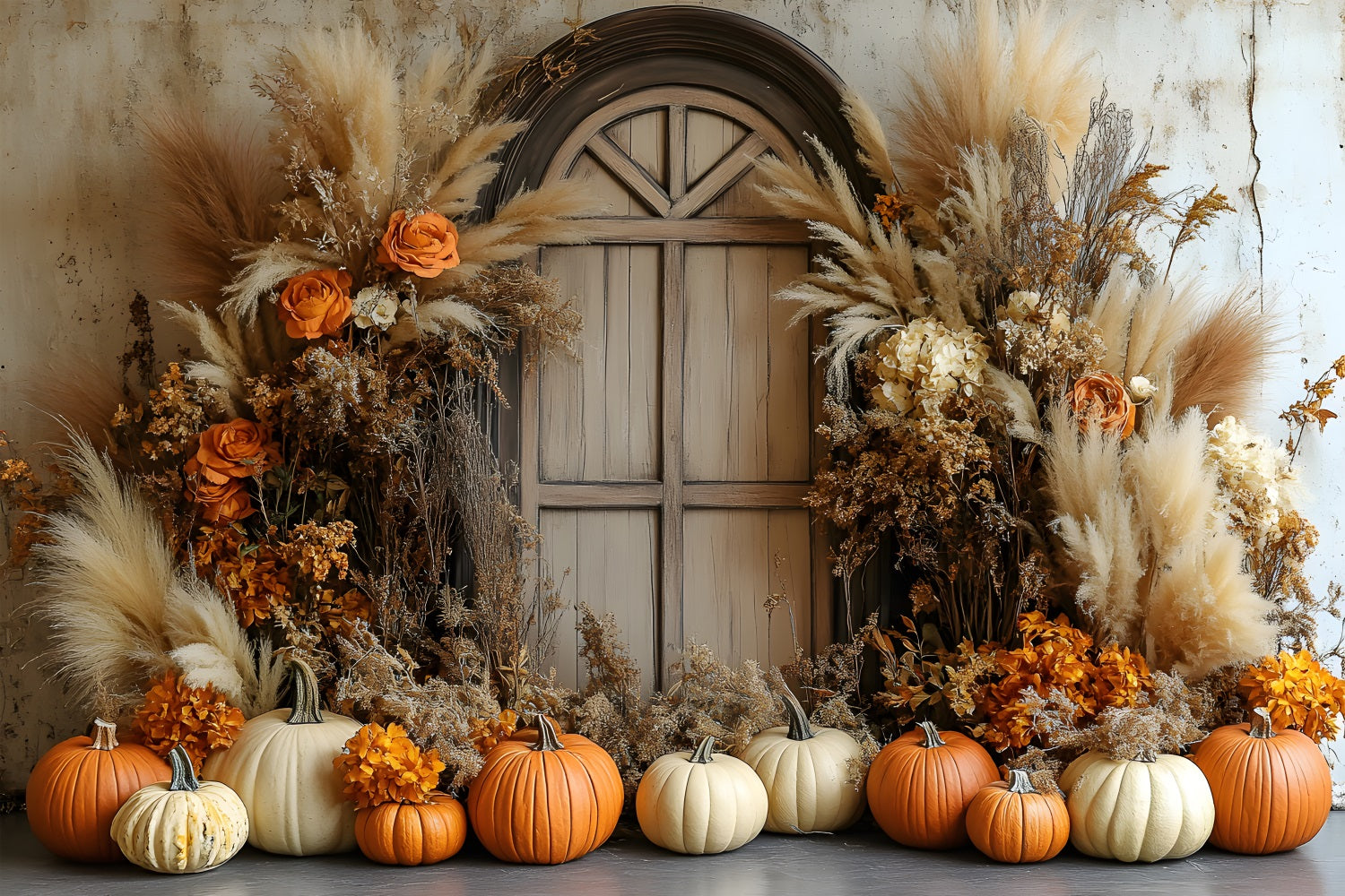 Autumn Harvest Boho Pumpkin Floral Backdrop RR8-505