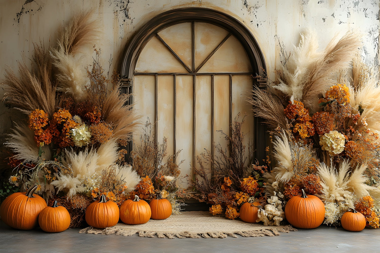 Rustic Window Pampas Grass Boho Backdrop RR8-506