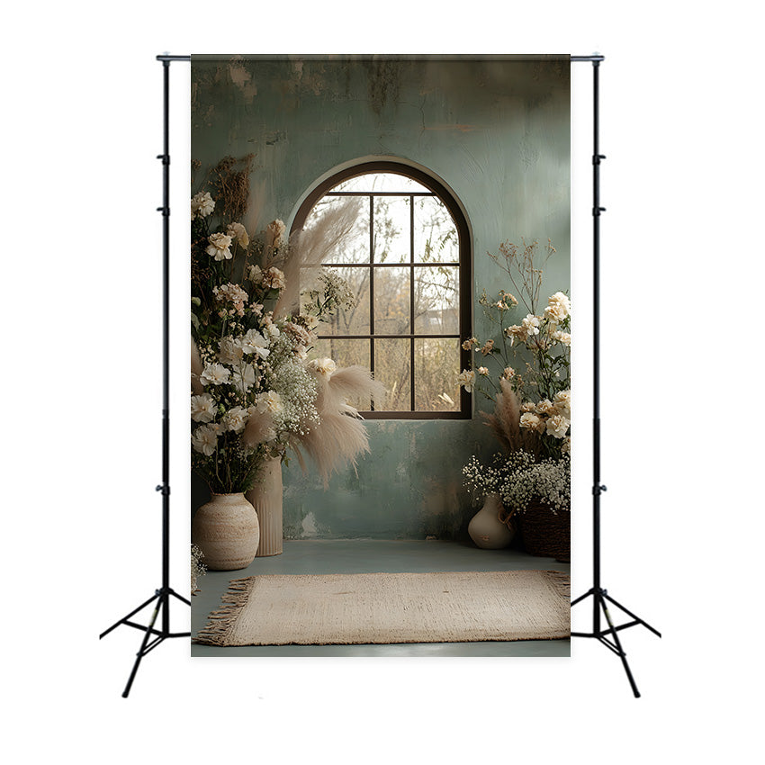 Vintage Window Floral Pampas Boho Backdrop RR8-508