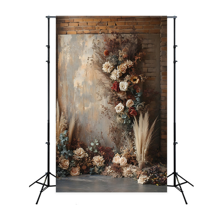 Vintage Brick Wall Floral Boho Backdrop RR8-510