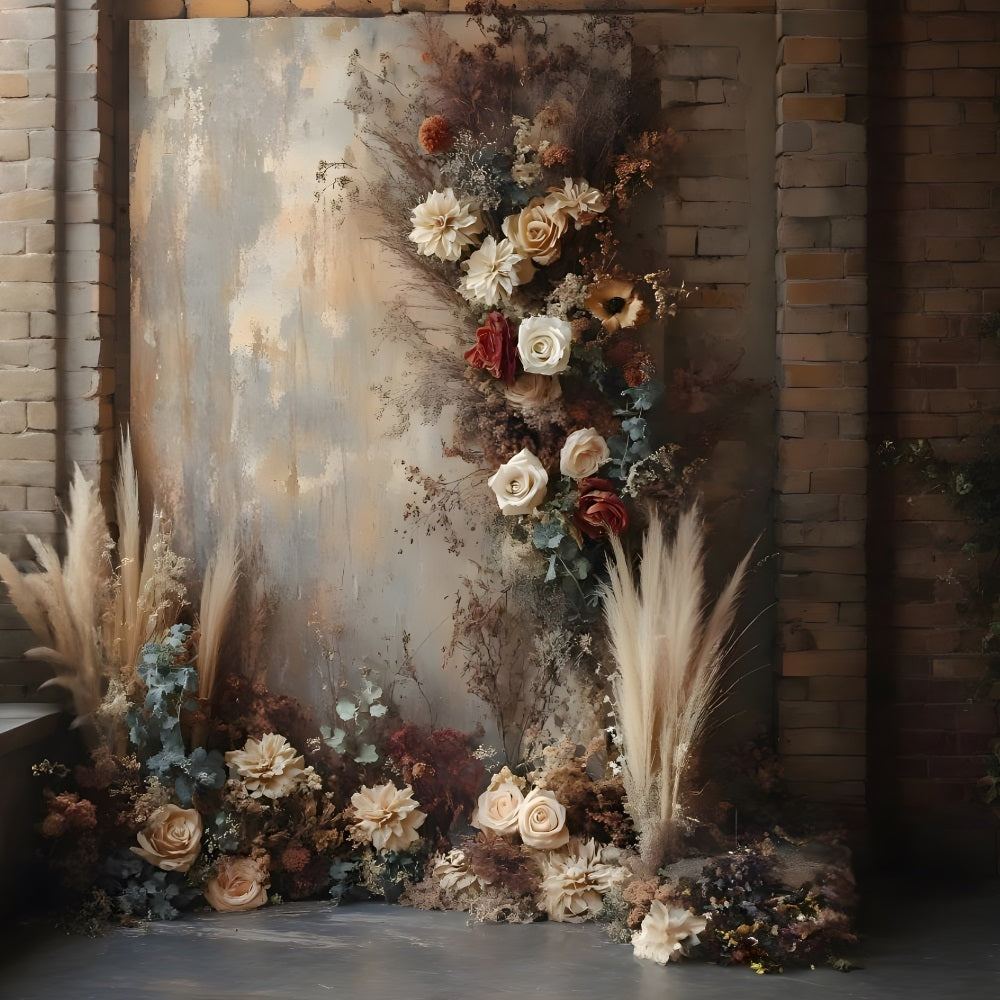 Vintage Brick Wall Floral Boho Backdrop RR8-510