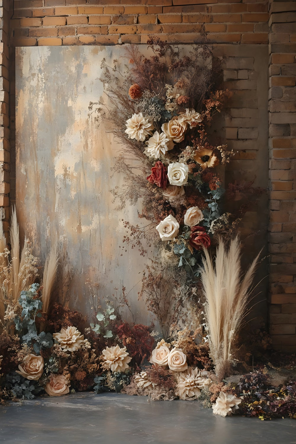 Vintage Brick Wall Floral Boho Backdrop RR8-510