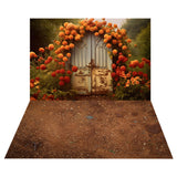 Fall Wreath Door Backdrop+Ground Dirt Floor Backdrop RR8-522