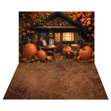 Wood House Fall Pumpkin Backdrop+Dirt Floor Backdrop RR8-523