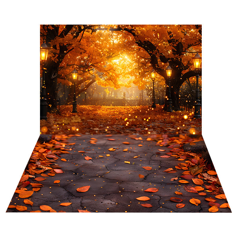 Autumn Falling Leaves Backdrop+Stone Trail Floor Backdrop RR8-524