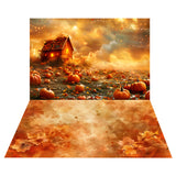 Fall Pumpkin Field Backdrop+Maple Leaves Floor Backdrop RR8-525