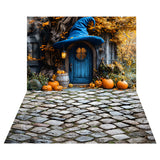 Autumn Pumpkin House Backdrop+Stone Floor Backdrop RR8-527