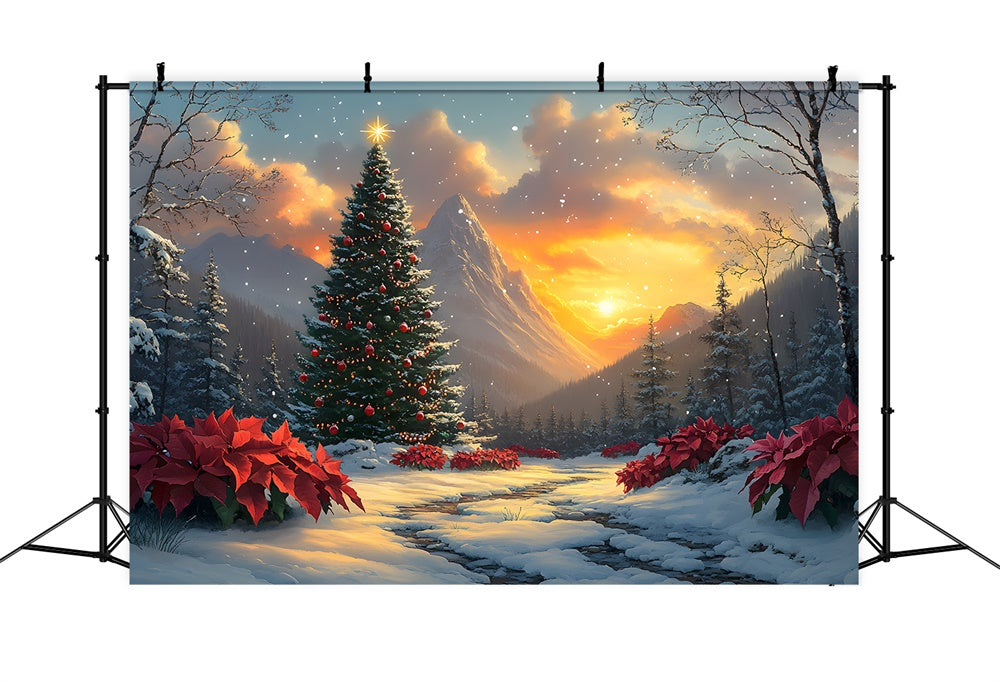 Christmas Tree Snow Covered Mountain Backdrop RR8-53