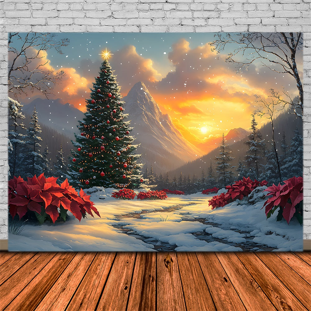 Christmas Tree Snow Covered Mountain Backdrop RR8-53