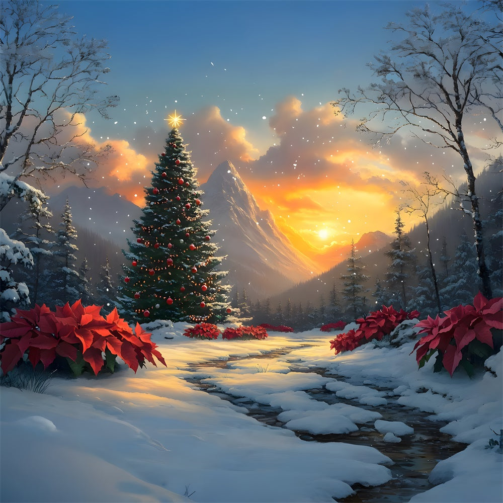 Christmas Tree Snow Covered Mountain Backdrop RR8-53