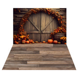 Fall Leaves Door Wall Backdrop+Retro Wood Floor Backdrop RR8-534