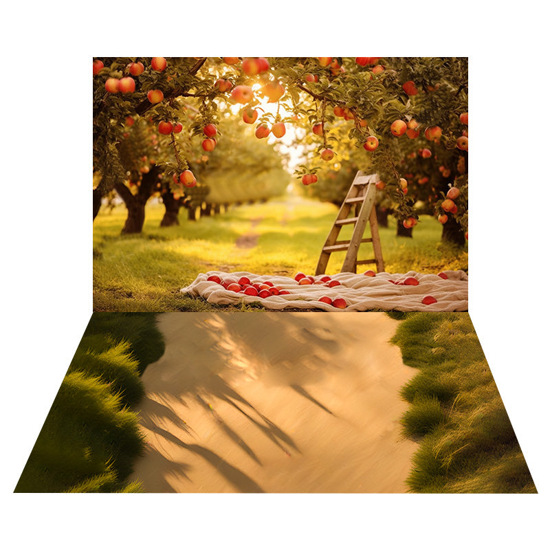 Autumn Apple Trees Field Backdrop+Grassland Floor Backdrop RR8-535