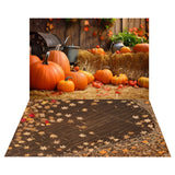 Fall Barn Haystack Backdrop+Maple Leaves Floor Backdrop RR8-536