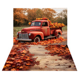 Fall Red Truck Backdrop+Maple Leaves Wood Floor Backdrop RR8-537