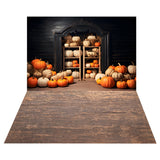 Fall Pumpkins Retro Wall Backdrop+Wood Floor Backdrop RR8-539