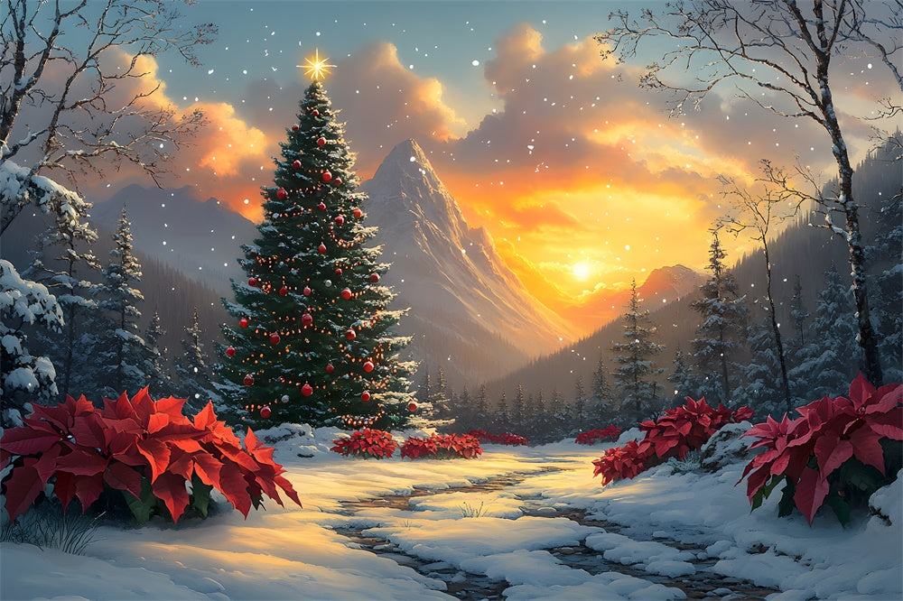 Christmas Tree Snow Covered Mountain Backdrop RR8-53