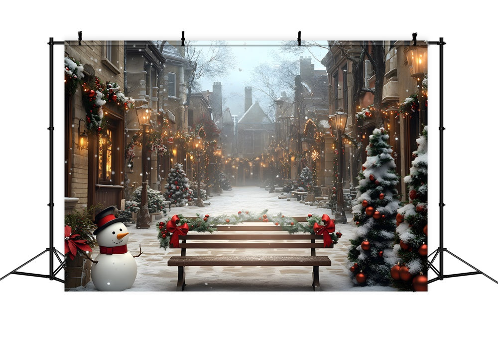 Christmas Snowy Street Decorated Trees Backdrop RR8-54