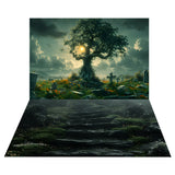 Halloween Graveyard Tree Backdrop+Forest Path Floor Backdrop RR8-541