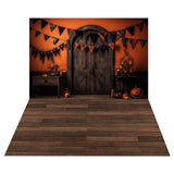 Halloween Door Red Wall Backdrop+Retro Wood Floor Backdrop RR8-548