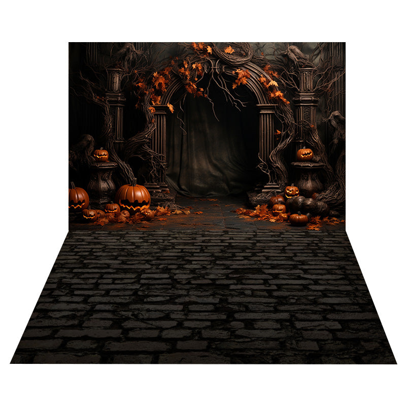 Halloween Arch Door Wall Backdrop+Stone Floor Backdrop RR8-549