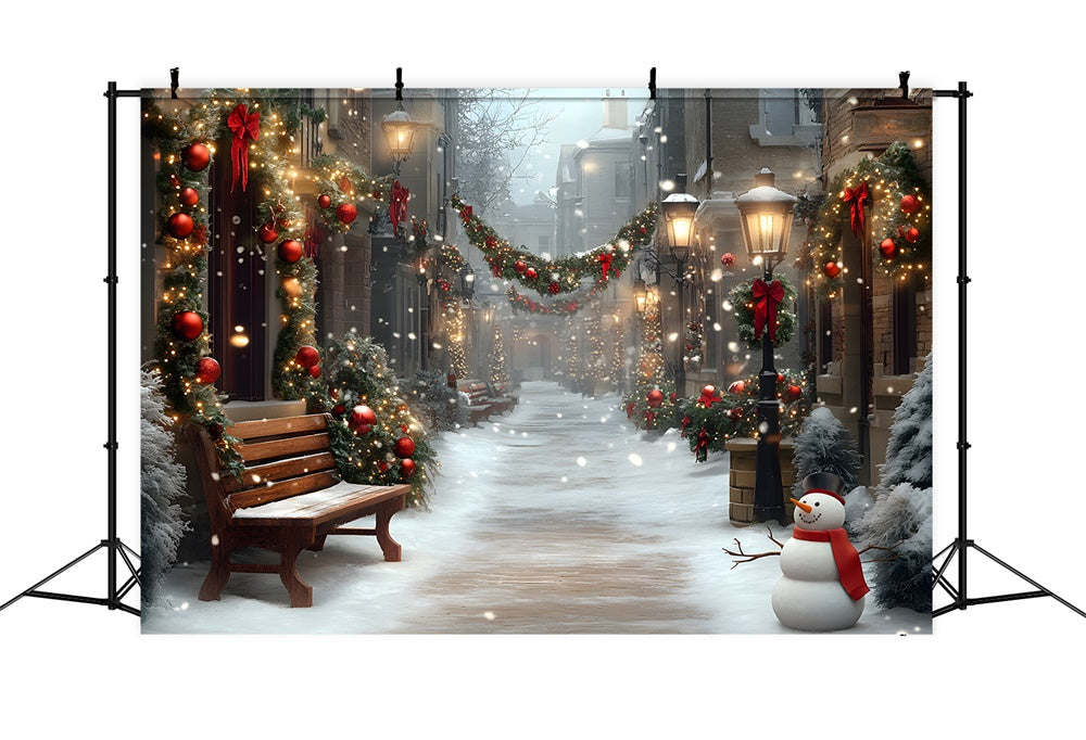 Christmas Street Wreath Snowman Backdrop RR8-55