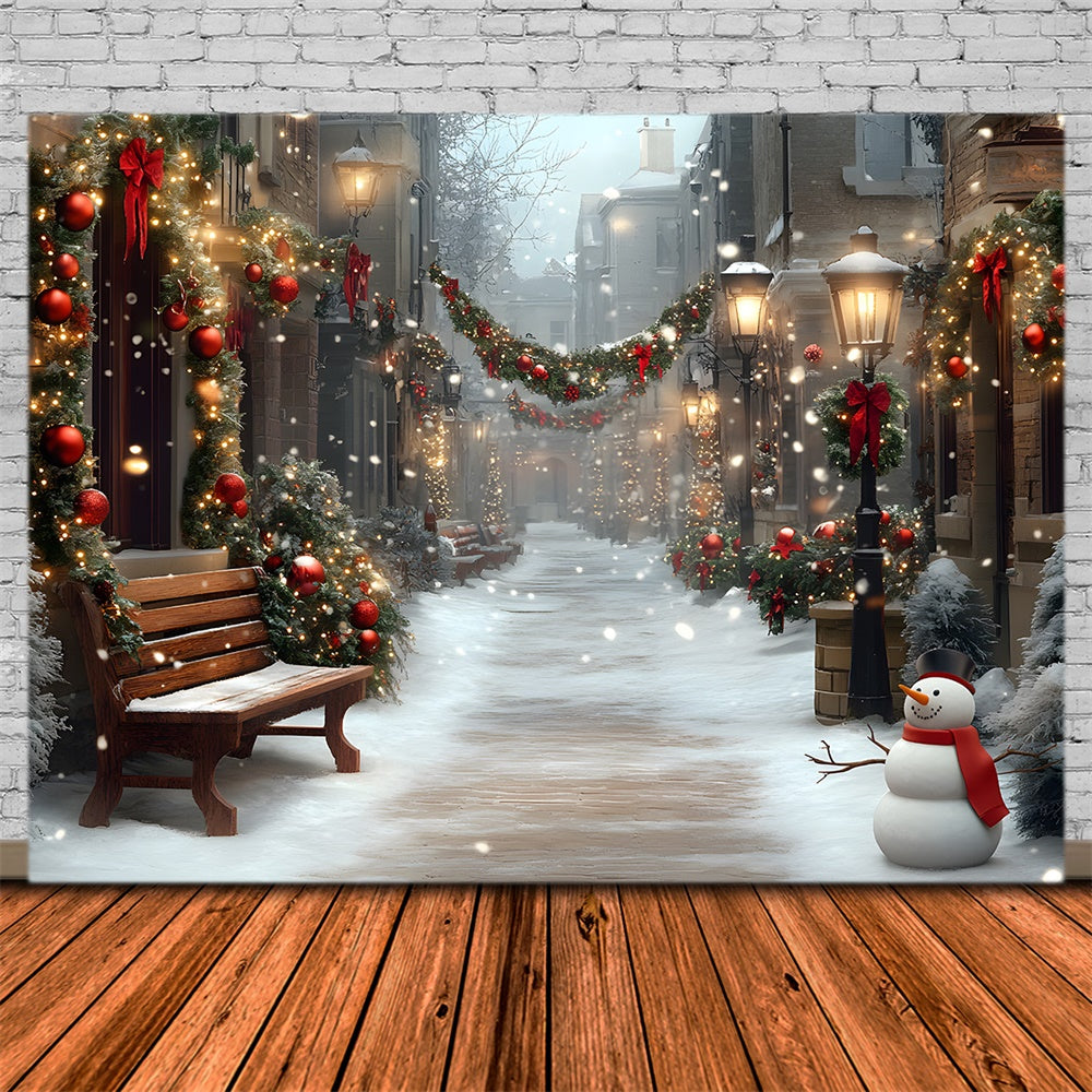 Christmas Street Wreath Snowman Backdrop RR8-55