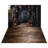 Halloween Forest House Backdrop+Retro Wood Floor Backdrop RR8-553