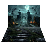 Halloween Moon Graveyard Backdrop+Stone Stairs Floor Backdrop RR8-554