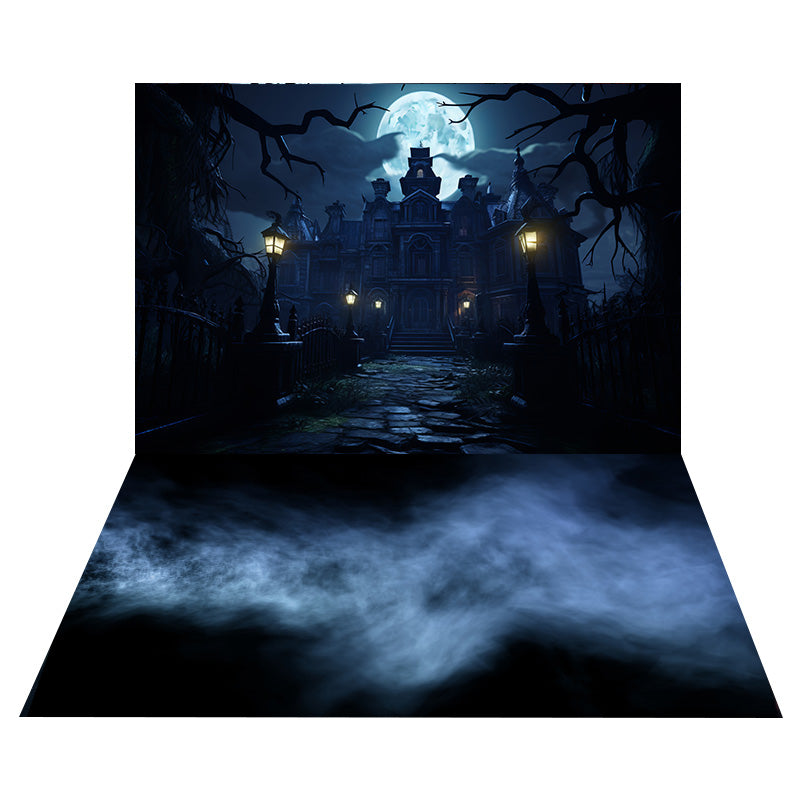 Halloween Spooky Night Castle Backdrop+ Misty Floor Backdrop RR8-556