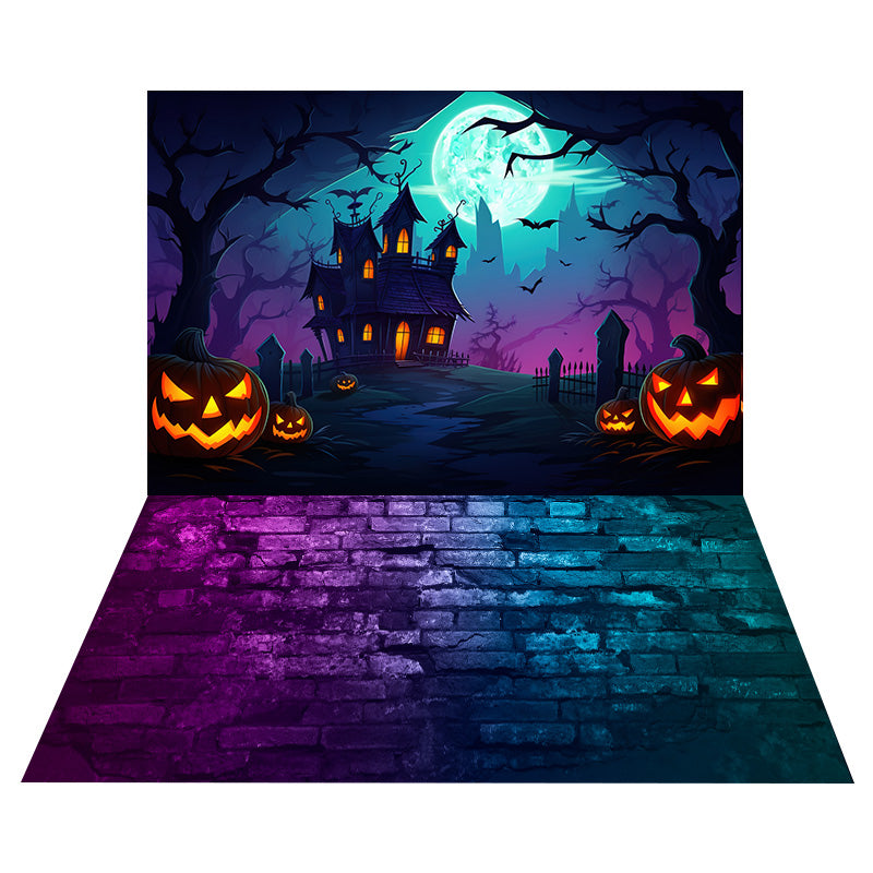 Halloween Evil Pumpkin Backdrop+Colored Stones Floor Backdrop RR8-557